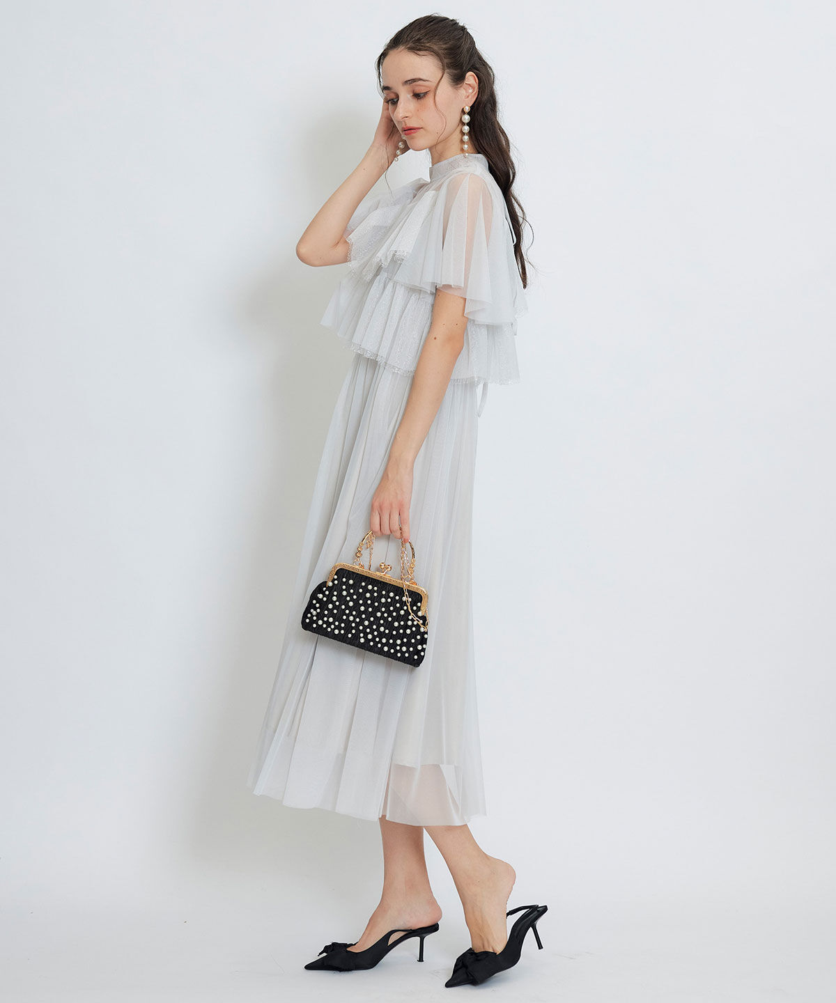 REDYAZEL「チュールレースティアードトップス&times;キャミソールフレアロングドレス」|ドレス|