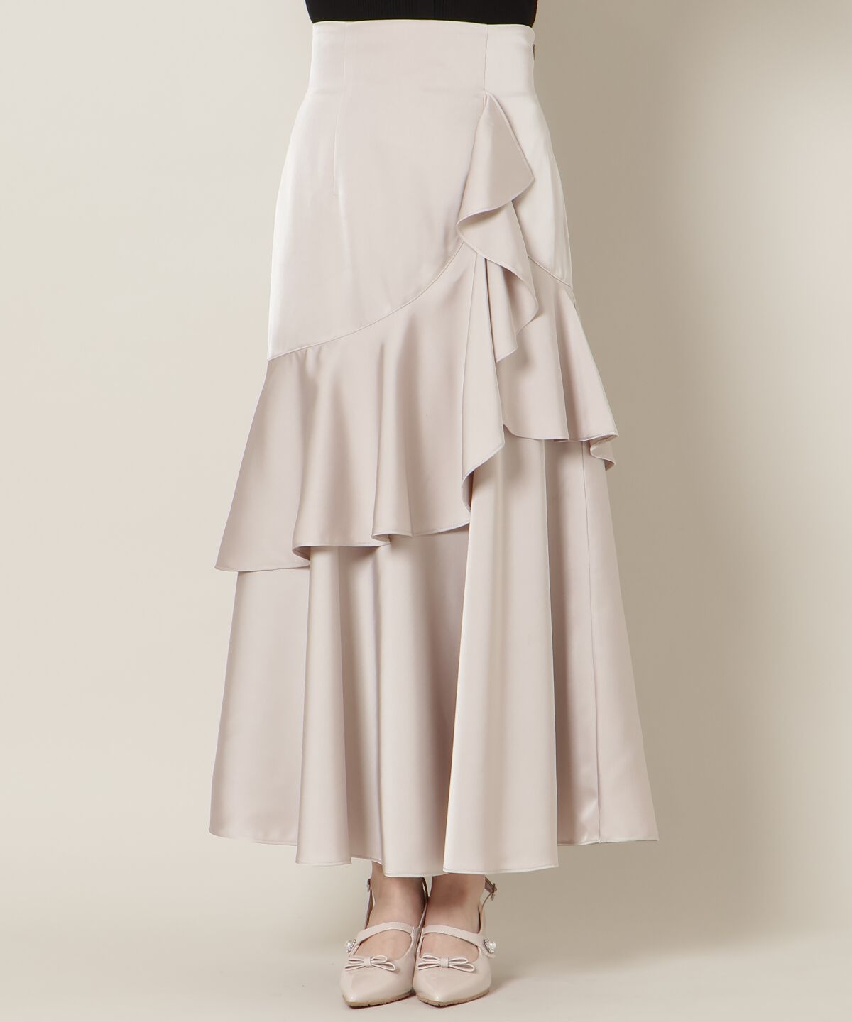 WILLSELECTION「アシメラッフルサテンスカート」|フレア|