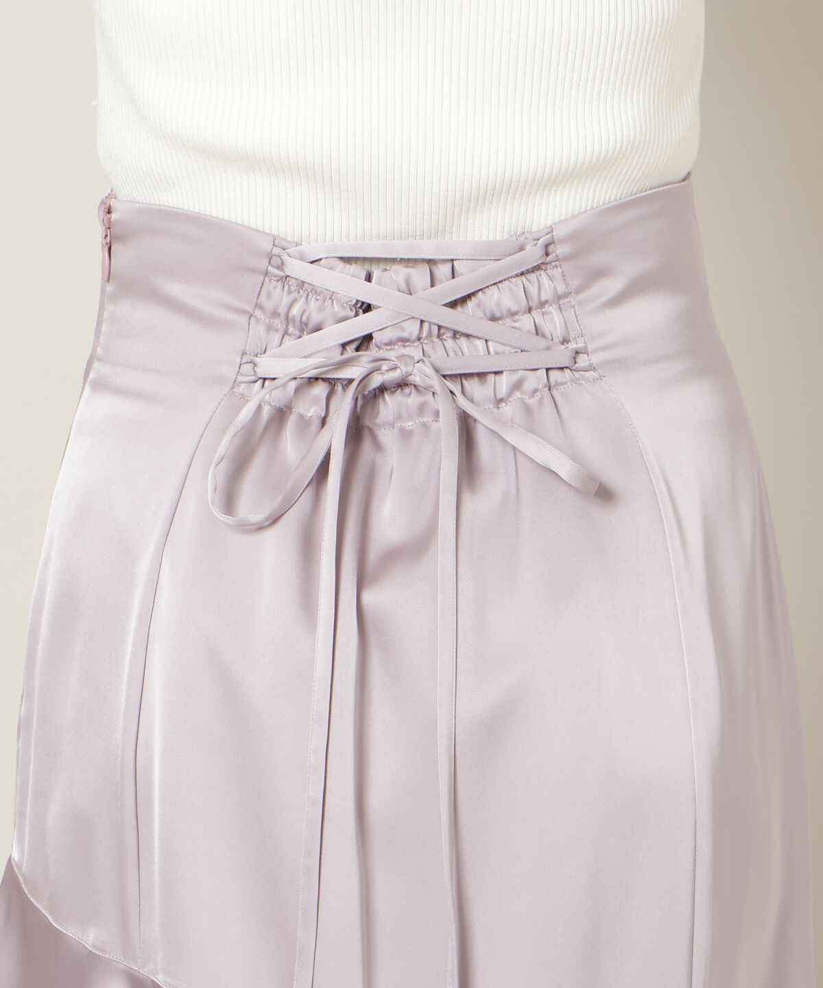 WILLSELECTION「アシメラッフルサテンスカート」|フレア|