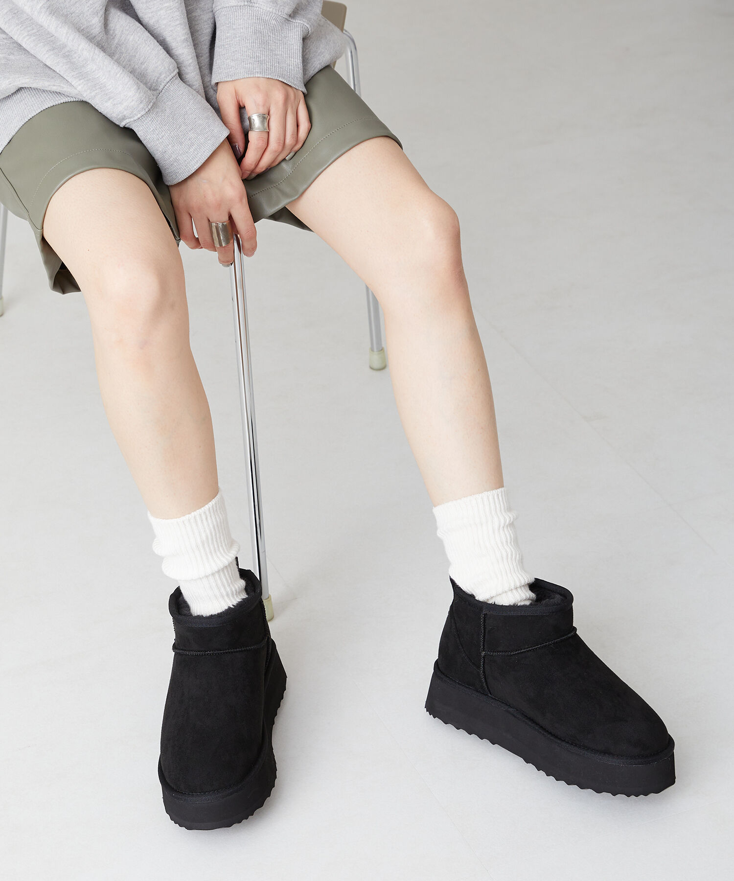 ORiental TRaffic「【累計1万足突破】 厚底 ムートン ショートブーツ /35401 軽量 防寒」|ショートブーツ|