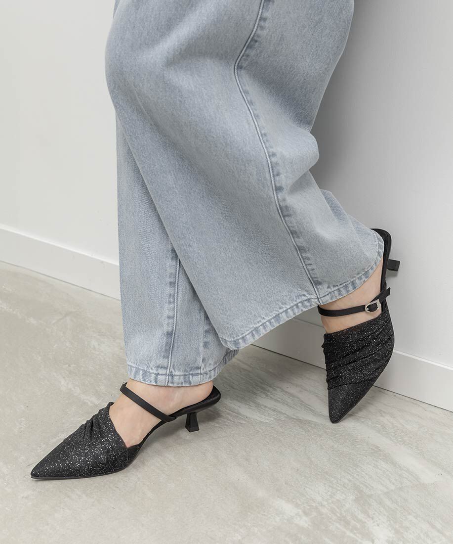  「シアーギャザーミュールパンプス」|パンプス|ブラック