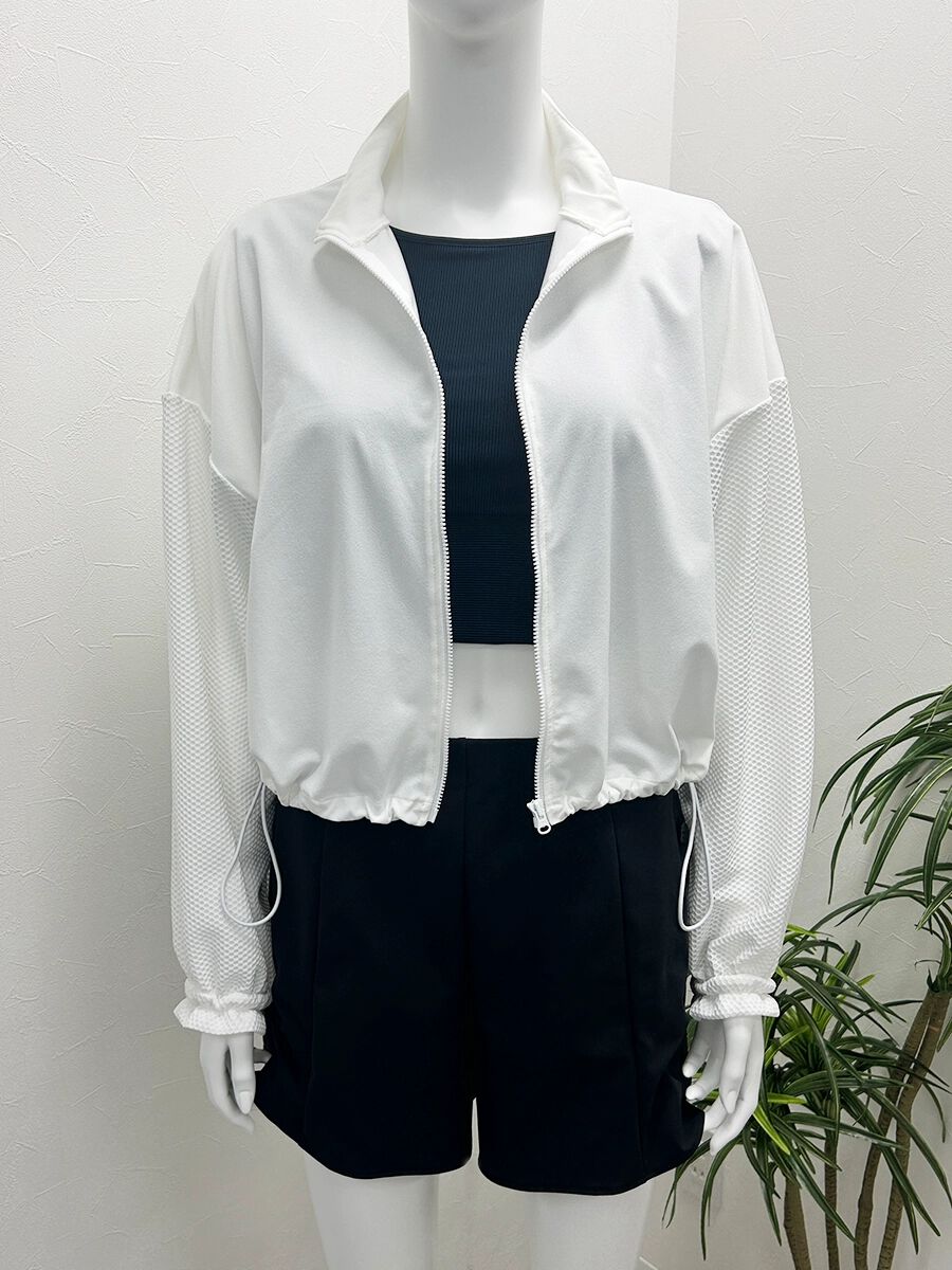 ALBOVE「【お水OK！ウェア】クロップド丈UPF15UVカットスタンドネックトップス/ジャケット」|スポーツ|ホワイト