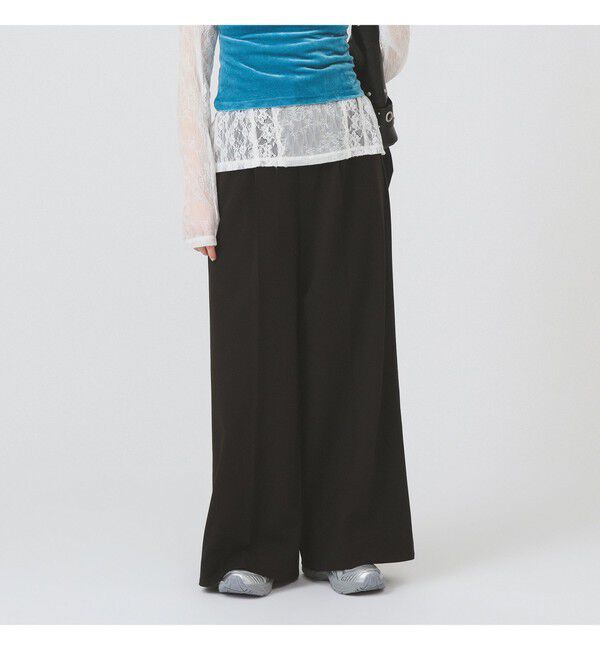 Ray BEAMS 「バックスリット ワイド パンツ」|チノ|BLACK