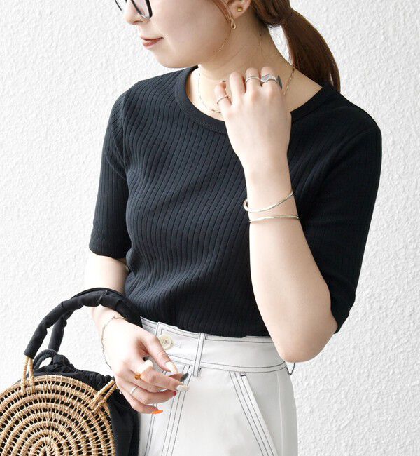 SHIPS any「SHIPS any:〈洗濯機可能〉テレコ リブ ハーフスリーブ TEE」|Tシャツ・カットソー|