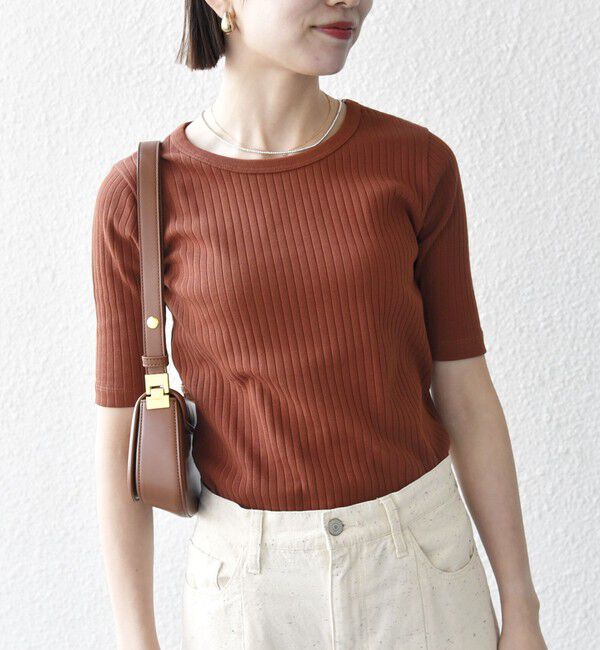 SHIPS any「SHIPS any:〈洗濯機可能〉テレコ リブ ハーフスリーブ TEE」|Tシャツ・カットソー|