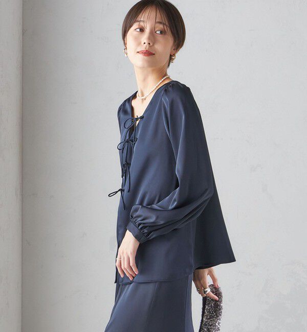 SHIPS for women「【SHIPS別注】troisiemeCHACO:〈手洗い可能〉サテン リボン ブラウス（セレモニー対応可）」|シャツ・ブラウス|