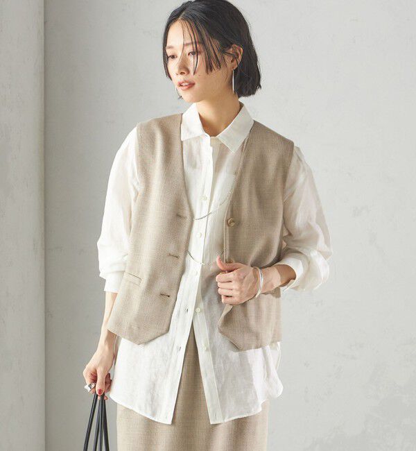 SHIPS for women「〈手洗い可能〉Asami 麻調合繊 ショート ジレ」|ベスト・ジレ|