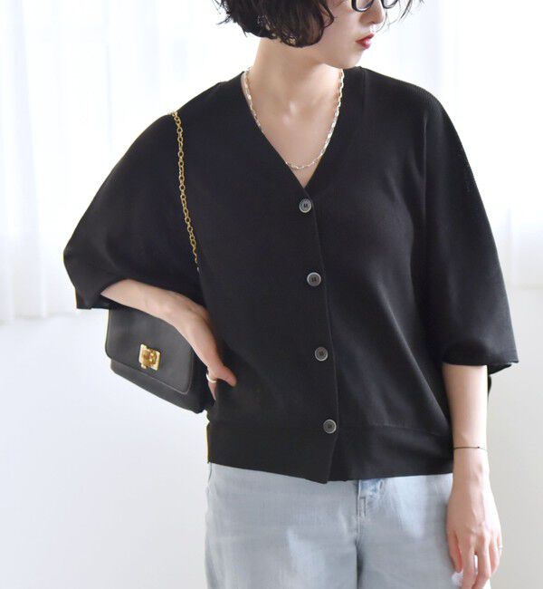 quaranciel「quaranciel:〈手洗い可能〉シアー ラメ ドルマン リブ ニット カーディガン」|カーディガン|