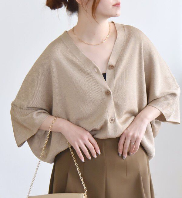 quaranciel「quaranciel:〈手洗い可能〉シアー ラメ ドルマン リブ ニット カーディガン」|カーディガン|ベージュ