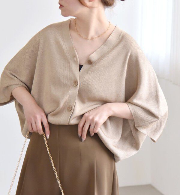 quaranciel「quaranciel:〈手洗い可能〉シアー ラメ ドルマン リブ ニット カーディガン」|カーディガン|