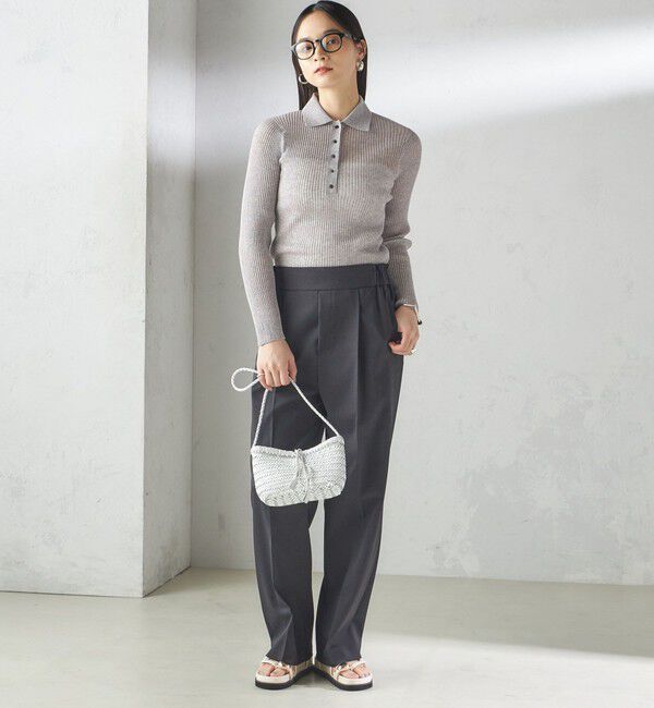 SHIPS for women「〈手洗い可能〉シアー リブ 長袖 ポロ ニット」|ニット・セーター|