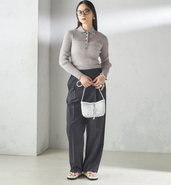 SHIPS for women「〈手洗い可能〉シアー リブ 長袖 ポロ ニット」|ニット・セーター|