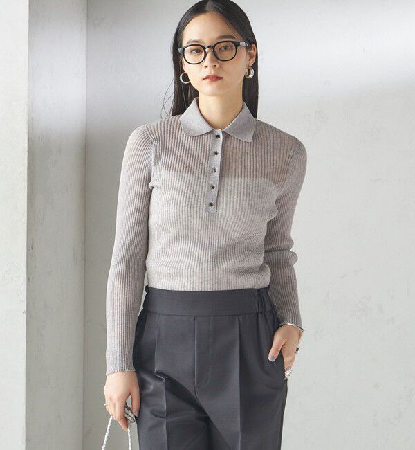 SHIPS for women「〈手洗い可能〉シアー リブ 長袖 ポロ ニット」|ニット・セーター|