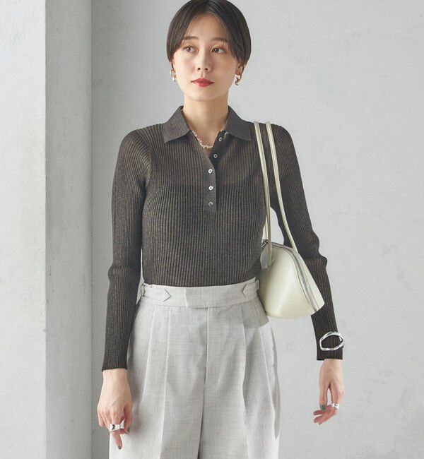 SHIPS for women「〈手洗い可能〉シアー リブ 長袖 ポロ ニット」|ニット・セーター|
