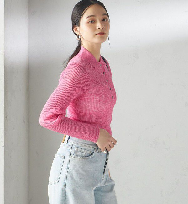 SHIPS for women「〈手洗い可能〉シアー リブ 長袖 ポロ ニット」|ニット・セーター|