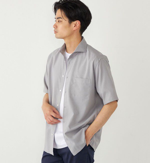 SHIPS Colors 「SHIPS Colors:ノーアイロン ウールライク ワイドカラー ショートスリーブ シャツ」|シャツ・ブラウス|