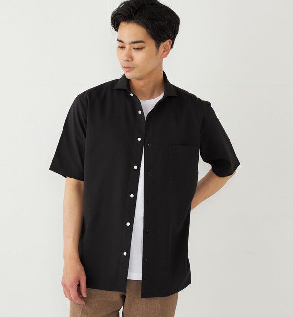 SHIPS Colors 「SHIPS Colors:ノーアイロン ウールライク ワイドカラー ショートスリーブ シャツ」|シャツ・ブラウス|