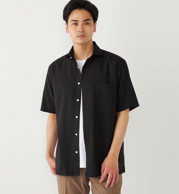 SHIPS Colors 「SHIPS Colors:ノーアイロン ウールライク ワイドカラー ショートスリーブ シャツ」|シャツ・ブラウス|