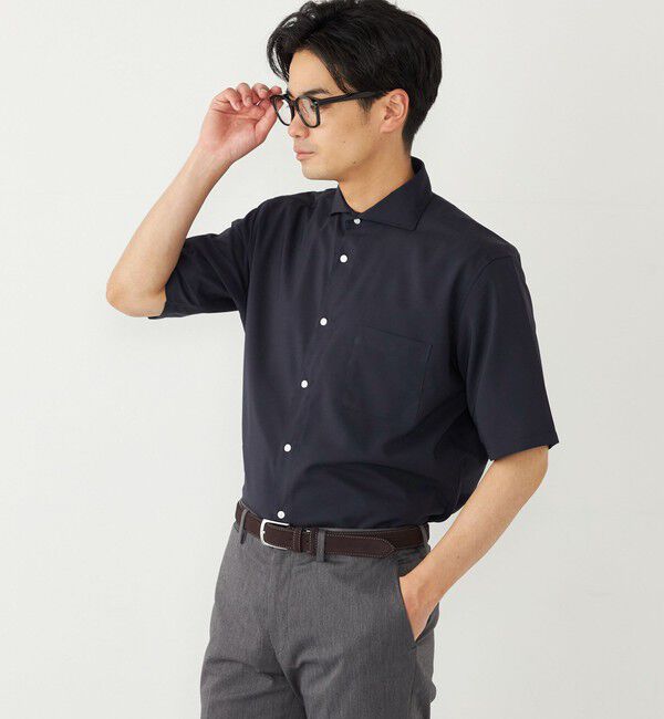 SHIPS Colors 「SHIPS Colors:ノーアイロン ウールライク ワイドカラー ショートスリーブ シャツ」|シャツ・ブラウス|