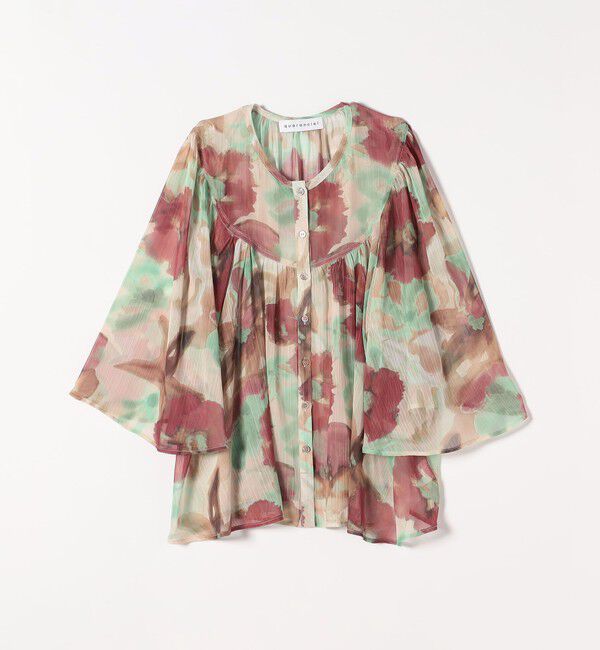 quaranciel「quaranciel:〈洗濯機可能〉シアー フラワー プリント ノーカラー ヨーク シャツ ブラウス」|シャツ・ブラウス|