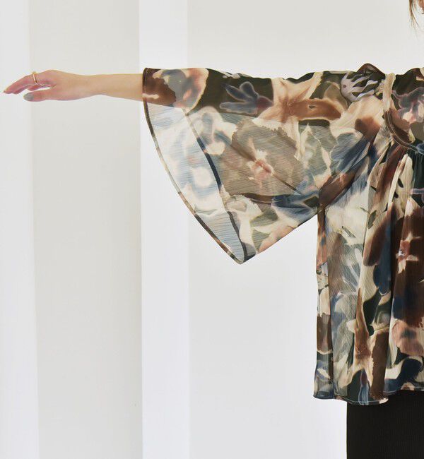 quaranciel「quaranciel:〈洗濯機可能〉シアー フラワー プリント ノーカラー ヨーク シャツ ブラウス」|シャツ・ブラウス|