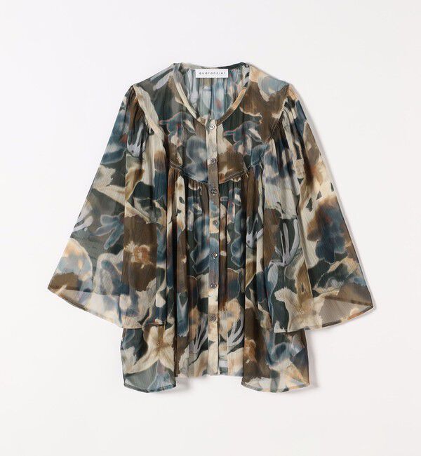 quaranciel「quaranciel:〈洗濯機可能〉シアー フラワー プリント ノーカラー ヨーク シャツ ブラウス」|シャツ・ブラウス|