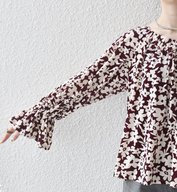 SHIPS any「SHIPS any:〈洗濯機可能〉フラワー ポリエステル ベロア シャーリング ブラウス」|シャツ・ブラウス|