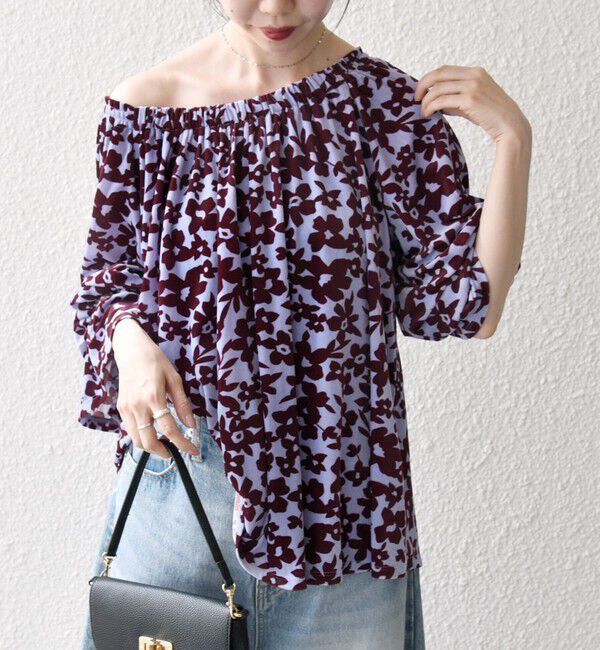 SHIPS any「SHIPS any:〈洗濯機可能〉フラワー ポリエステル ベロア シャーリング ブラウス」|シャツ・ブラウス|