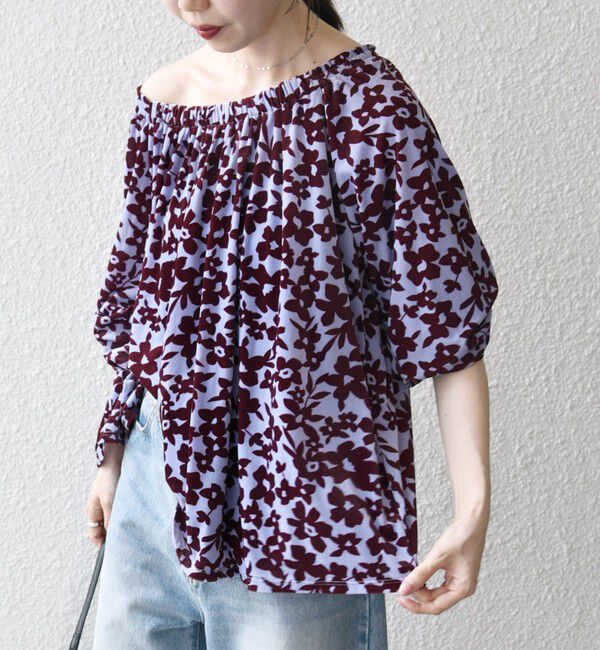 SHIPS any「SHIPS any:〈洗濯機可能〉フラワー ポリエステル ベロア シャーリング ブラウス」|シャツ・ブラウス|