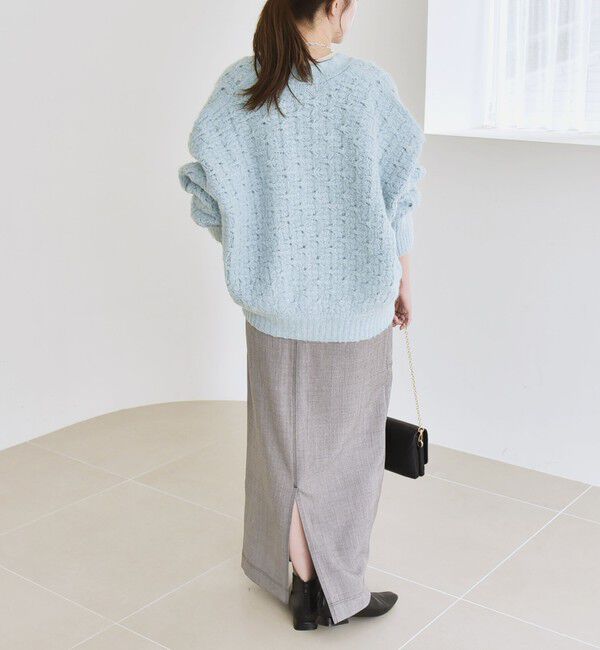 quaranciel「quaranciel: 透かし編み Vネック コンパクト ドルマンニットカーディガン」|カーディガン|