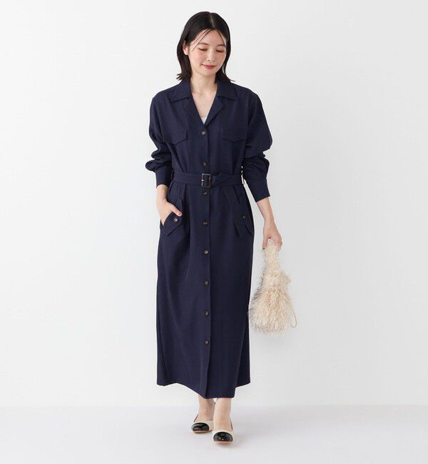 SHIPS Colors 「SHIPS Colors:〈手洗い可能〉開襟 ベルテッド シャツ ワンピース◇」|ワンピース|ネイビー