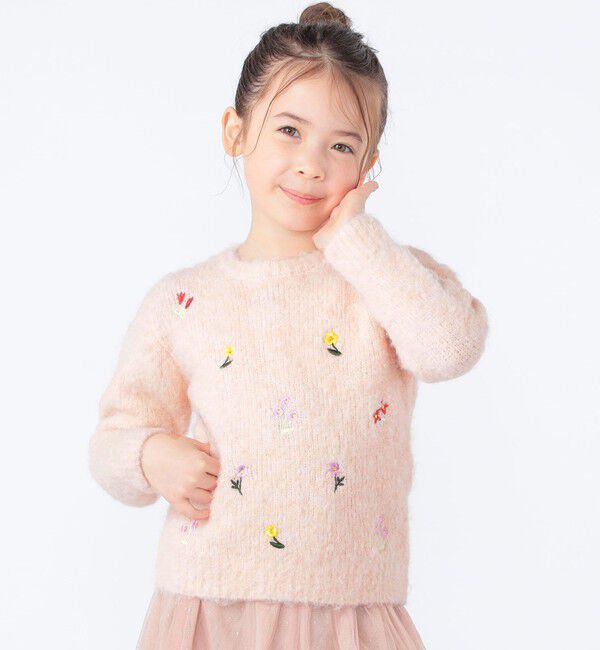 SHIPS KIDS「SHIPS KIDS:100～130cm /〈洗濯機可能〉シャギー エンブロイダリー ニット」|ニット・セーター|ベビーピンク