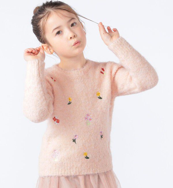 SHIPS KIDS「SHIPS KIDS:100～130cm /〈洗濯機可能〉シャギー エンブロイダリー ニット」|ニット・セーター|