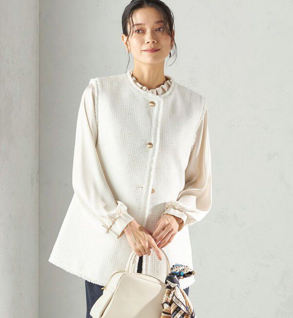 SHIPS for women「ランダム ラメ ノーカラー ボックス ジレ（セレモニー対応可）」|ベスト・ジレ|