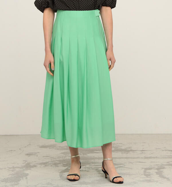 Ballsey「コットンドビーツイル タックプリーツロングスカート」|フレア|53 グリーン