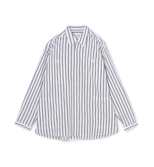 TOMORROWLAND MENS「コットン ストライプ マルチポケットシャツ」|シャツ・ブラウス|66 ブルー系