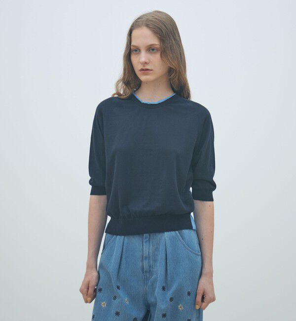 MACPHEE「ファブリックコンビ ハーフスリーブプルオーバー」|ニット・セーター|