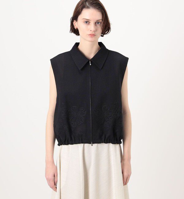 Ballsey「フラワーメッシュエンブロイダリー ジップアップジレ」|ベスト・ジレ|