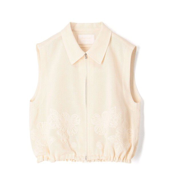 Ballsey「フラワーメッシュエンブロイダリー ジップアップジレ」|ベスト・ジレ|41 ライトベージュ