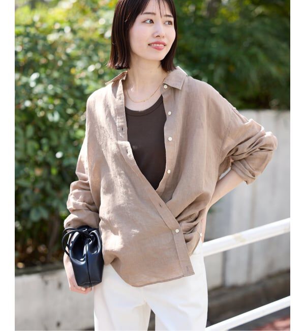 SLOBE IENA「《予約》リネンコットンカシュクールシャツ」|シャツ・ブラウス|ベージュ