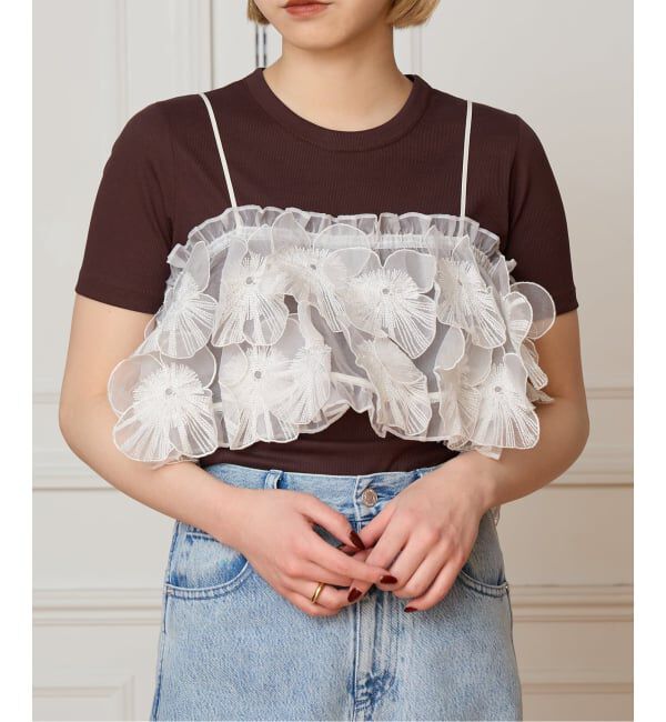 IENA LA BOUCLE「IENA LA BOUCLE フラワーモチーフオーガンジーキャミ」|キャミソール|