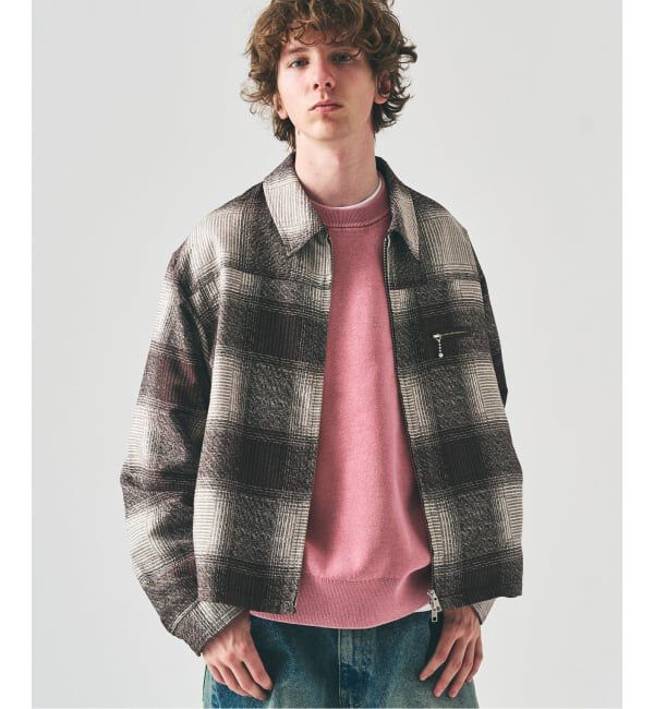 417 EDIFICE「オンブレチェックジップブルゾン」|その他|ブラウン