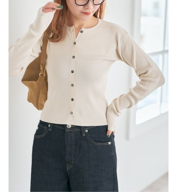 Spick and Span「Vis/PE リブクルーネックカーディガン」|カーディガン|ナチュラル