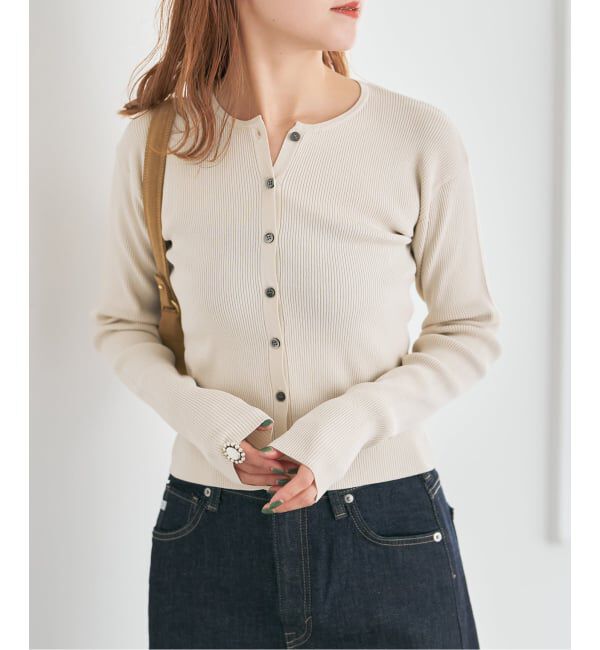 Spick and Span「Vis/PE リブクルーネックカーディガン」|カーディガン|