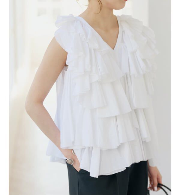 Spick and Span「《予約》AAYUSHI / アユーシ レイヤードラッフル ブラウス」|シャツ・ブラウス|ホワイト