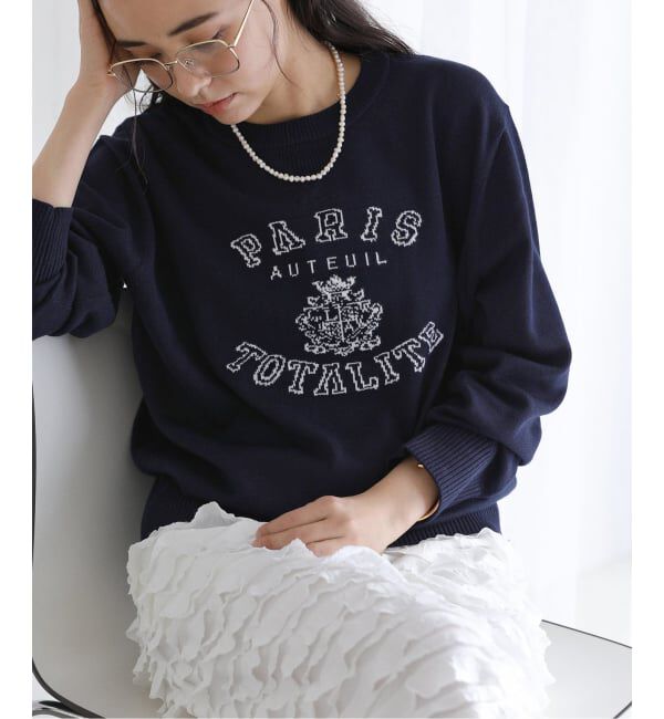  「【洗える】インターシャロゴニット」|ニット・セーター|ネイビー