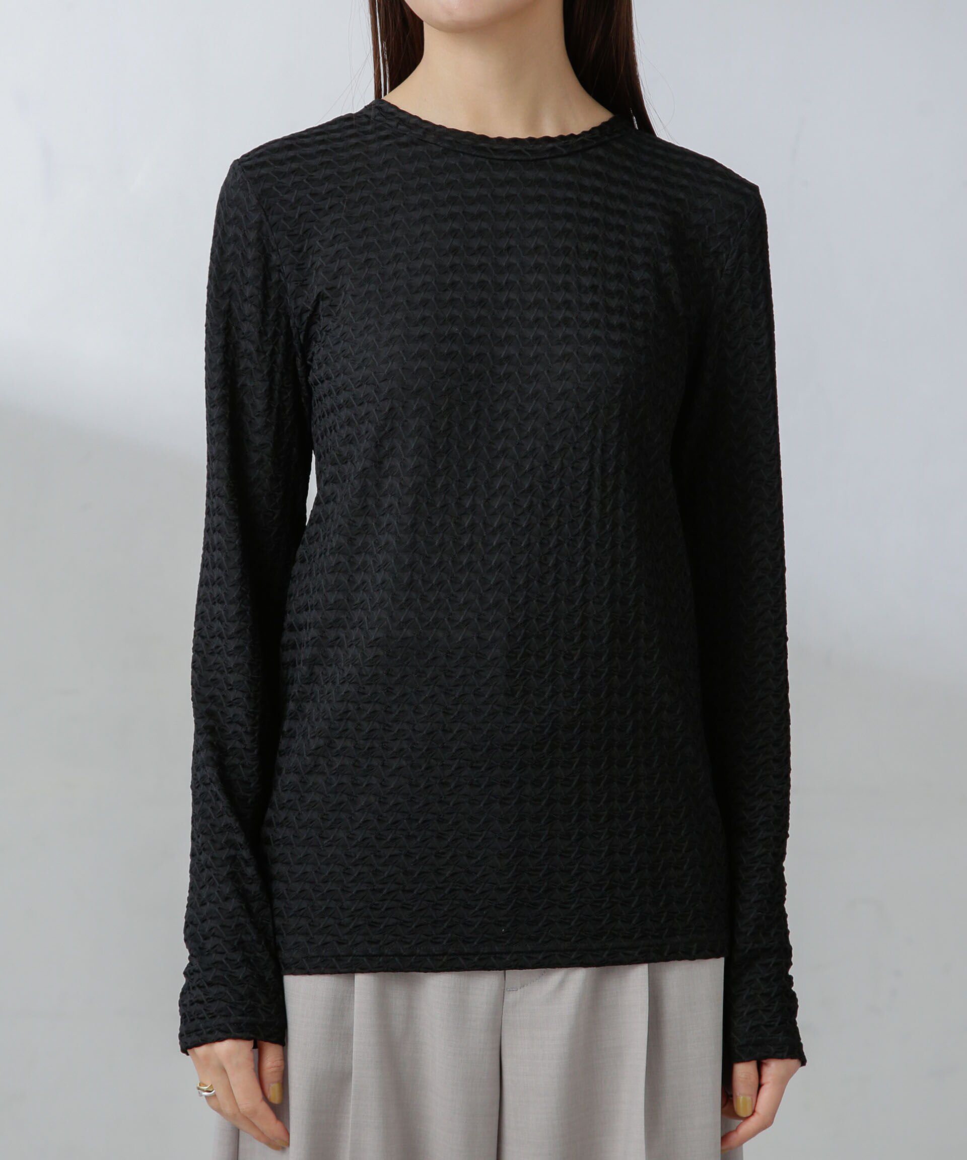 nano･universe「前後2wayシャーリングカットトップス」|Tシャツ・カットソー|