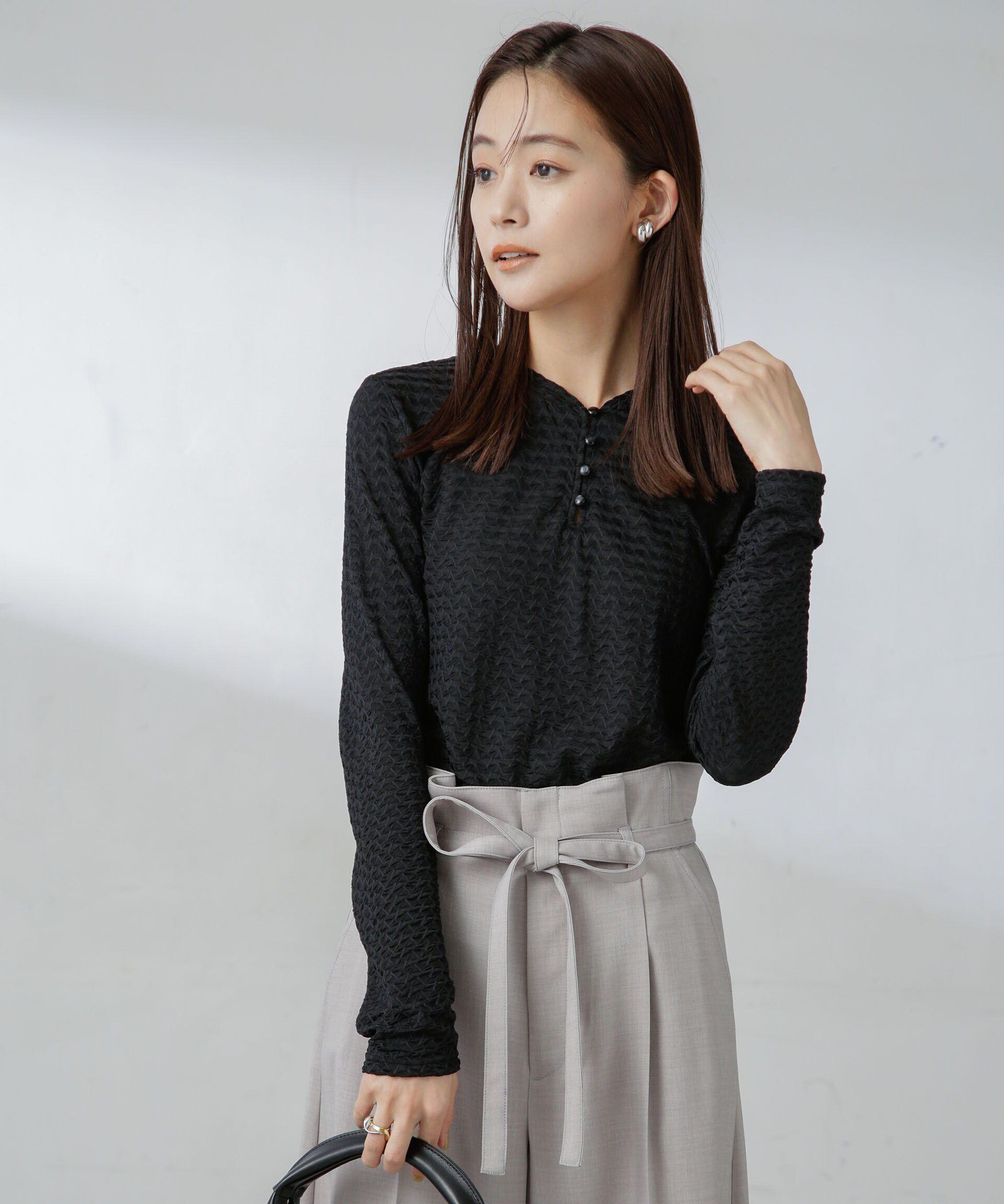 nano･universe「前後2wayシャーリングカットトップス」|Tシャツ・カットソー|