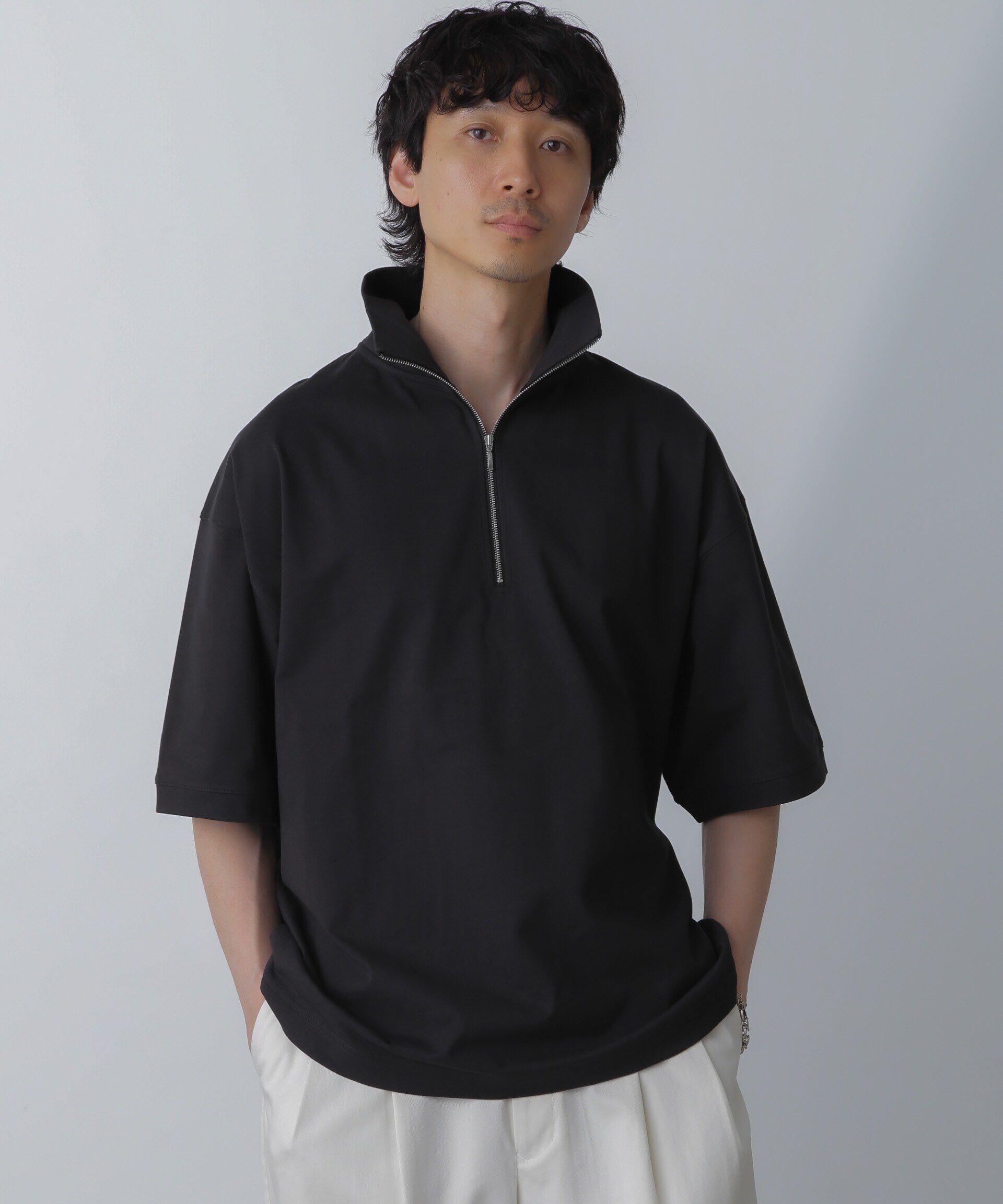 nano･universe「HALF ZIP ワイドシルエット Tシャツ 半袖」|Tシャツ・カットソー|