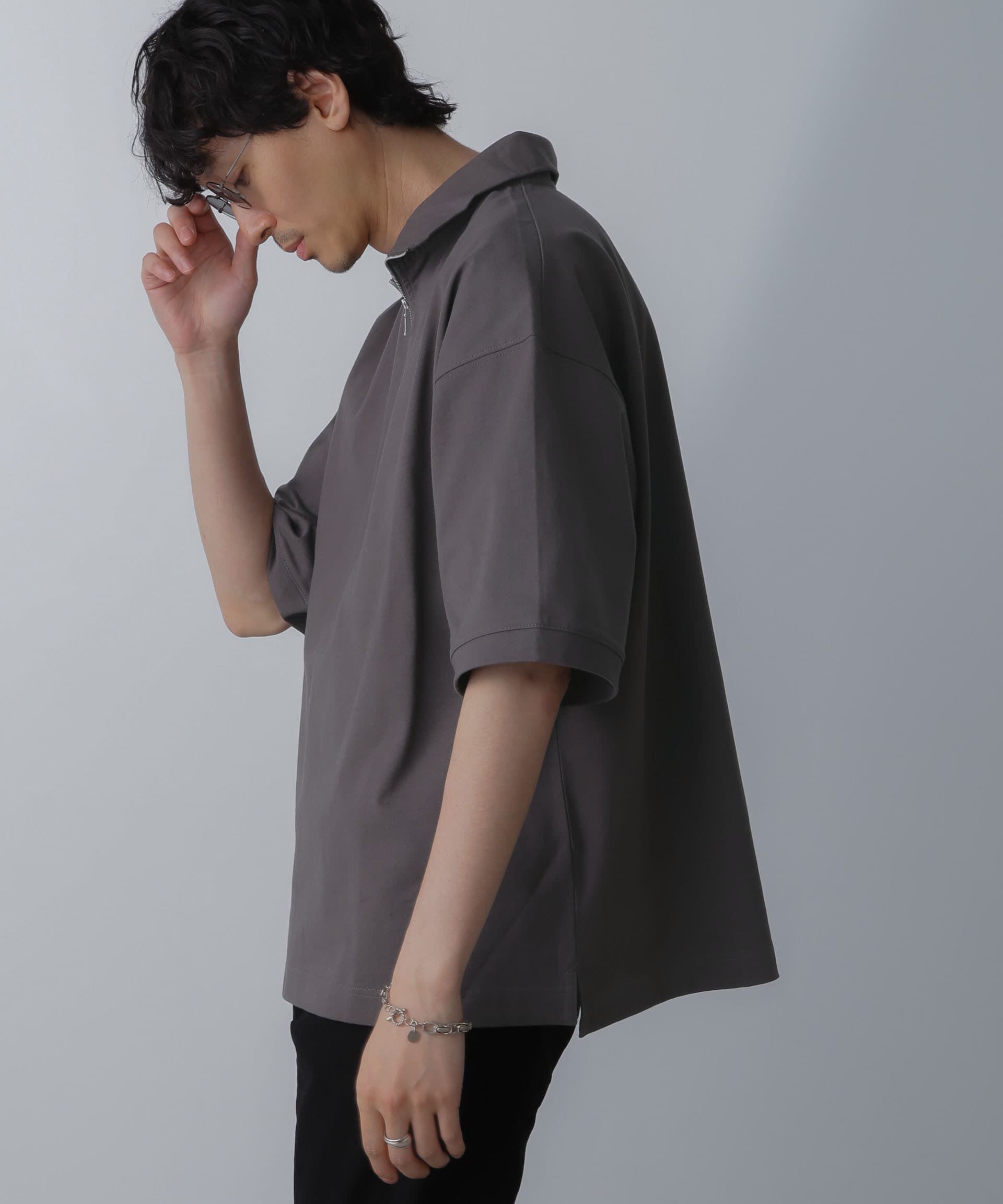 nano･universe「HALF ZIP ワイドシルエット Tシャツ 半袖」|Tシャツ・カットソー|